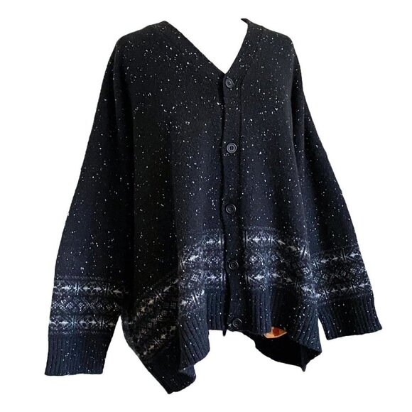 Eskandar Womens Black Tweed Fair Isle Cardigan Sweater Wool Cashmere O/S One Sz - Picture 4 of 9